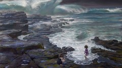 Sea children rocks waves artwork Donato Giancola
