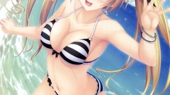 Sea clouds Beaches blondes anime girls blue eyes bikini 