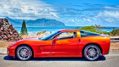 Sea clouds cars Chevrolet roads Supercars chevrolet corvette 