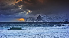 Sea clouds cliffs waves