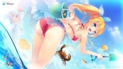 Sea clouds crabs blondes microsoft anime girls blue eyes aizawa 