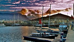 Sea clouds hills ships port cityscapes harbours