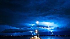 Sea clouds Lightning storm piers rivers