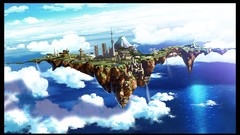 Sea clouds ocean Anime cities blue skies fantasy art city in 