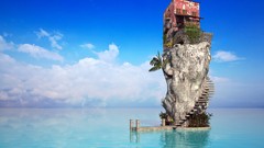 Sea clouds ocean rocks architecture houses skyscapes