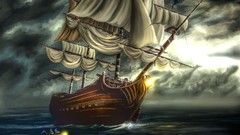 Sea clouds ocean ships Drawn sails sail ship