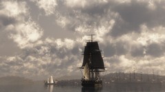 Sea clouds ships port digital art