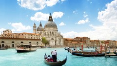 Sea clouds sky Boats venice buildings italia gondolas