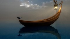 Sea clouds sky magic light lanterns crow