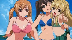 Sea clouds summer navel red eyes outdoors blondes long hair 