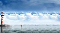 Sea clouds World lighthouse Monitor dreamy sails dual