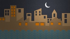 Sea Creative design moon light cartoons cities