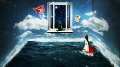 Sea Creative room clouds cats ships digital art fantasy art