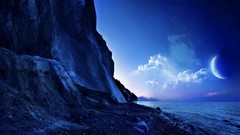 Sea dreams Stars sun blue Mountains clouds evening outer space 