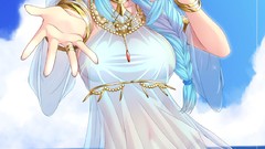 Sea elves rings blue hair long hair anime girls skies panties 