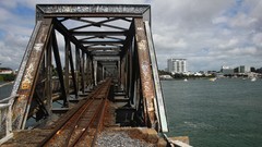 Sea graffiti Bridges lakes urban cityscapes railroad tracks 