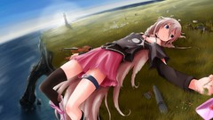 Sea grass letter socks white hair skirts long hair blue eyes 