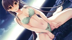 Sea grass navel sitting water drops outdoors blush long hair 