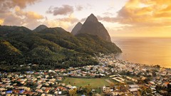 Sea hills Islands caribbean towns saint lucia
