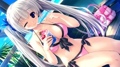 Sea ice cream prism white hair blue eyes game cg bikini Aina
