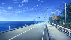 Sea landscape Anime road railway outdoors