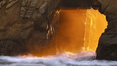 Sea light California rocks waves sunlight caves pacific ocean 