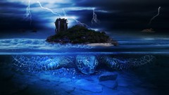 Sea Lightning Islands turtles fantasy art split-view