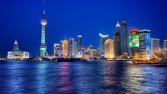 Sea lights reflections buildings cityscapes