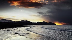 Sea Mountains clouds coast wales