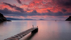 Sea Mountains clouds sky evening piers