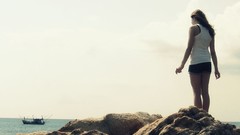 Sea Mountains coast woman