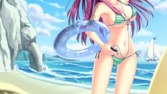 Sea Music woman Anime Beaches pink hair blue eyes