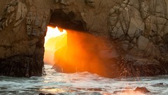 Sea nature arch rocks waves sunlight