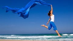 Sea nature blue jump woman Beaches waves models