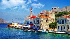 Sea nature clouds Greece houses Europa travel skies tourist