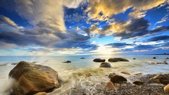 Sea nature clouds ocean Earth rocks seascape