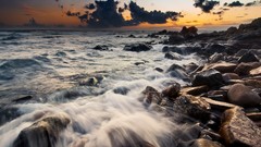 Sea nature evening rocks Beaches streams