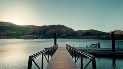 Sea nature Mountains Boats piers