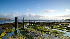 Sea nature water clouds rocks blue skies