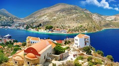 Sea nature water hills Greece Islands houses