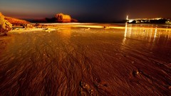 Sea night City Lights rocks Beaches reflections lighthouses