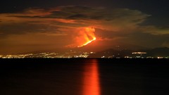 Sea night light eruption Volcanoes Italy italia Etna