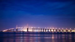 Sea night lights France Bridges cityscapes long exposure