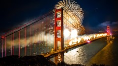 Sea night lights new year ships Boats San Francisco fireworks 