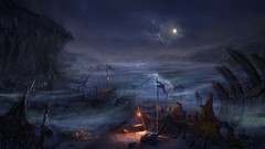 Sea night moon fantasy art