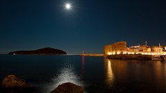 Sea night ocean moon buildings cityscapes dubrovnik