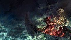 Sea night ships storm Boats illustrations artwork fantasy art