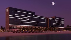 Sea night water moon Beaches buildings