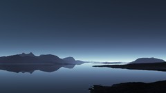 Sea night water Mountains evening skies