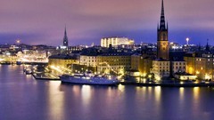 Sea night water sweden stockholm towns night landscapes